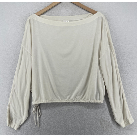 Athleta Tops - ATHLETA Top M Oversized Cropped Boat Neck Long Sleeve Cinched Off White